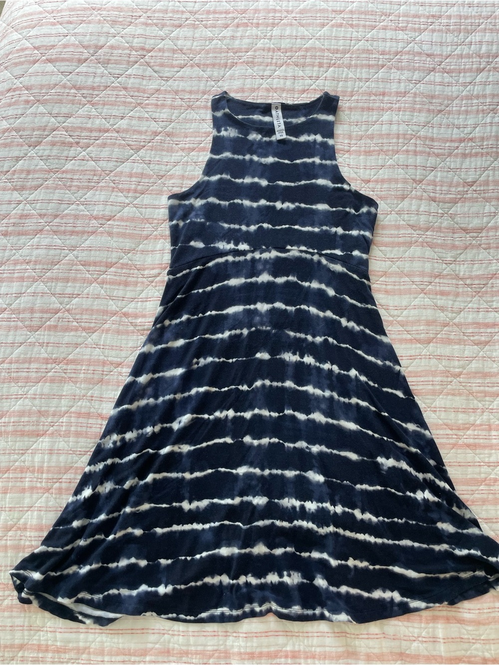 Athleta Santorini Thera Dress in tie dye stripe navy